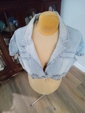 Vintage American Blues Plus Size 3X Cropped Studded Short Sleeve Jean Jacket